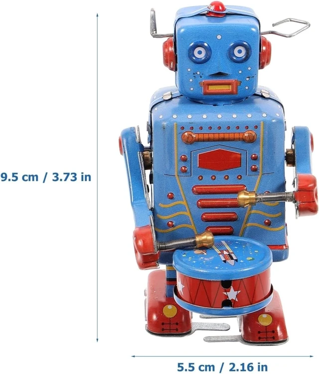 Alt view image 2 of 7 - Interactive 3.74-Inch Blue Clockwork Drumming Robot Toy - Perfect for Home Decor