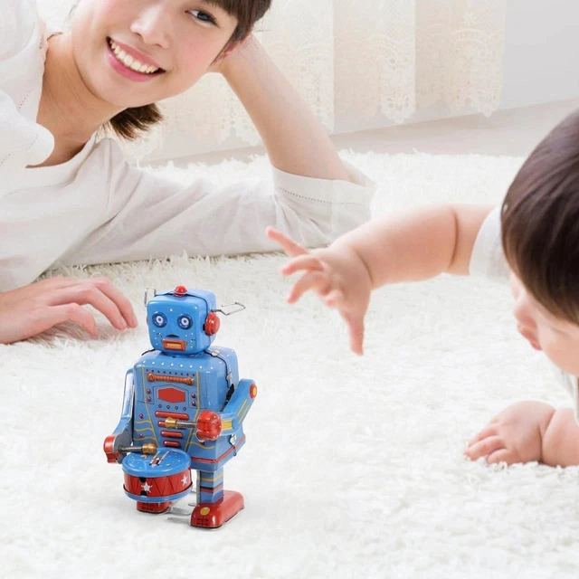 Alt view image 4 of 7 - Interactive 3.74-Inch Blue Clockwork Drumming Robot Toy - Perfect for Home Decor