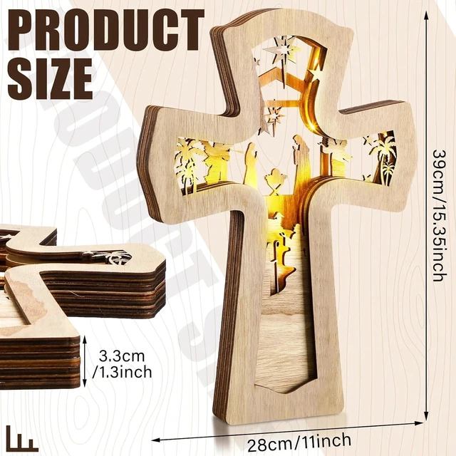 Alt view image 4 of 7 - Stunning LED Light Nativity Scene Cross Ornament - Ideal for Christmas Decor