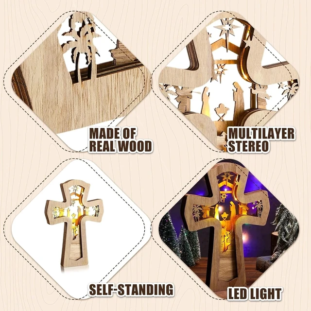 Alt view image 2 of 7 - Stunning LED Light Nativity Scene Cross Ornament - Ideal for Christmas Decor