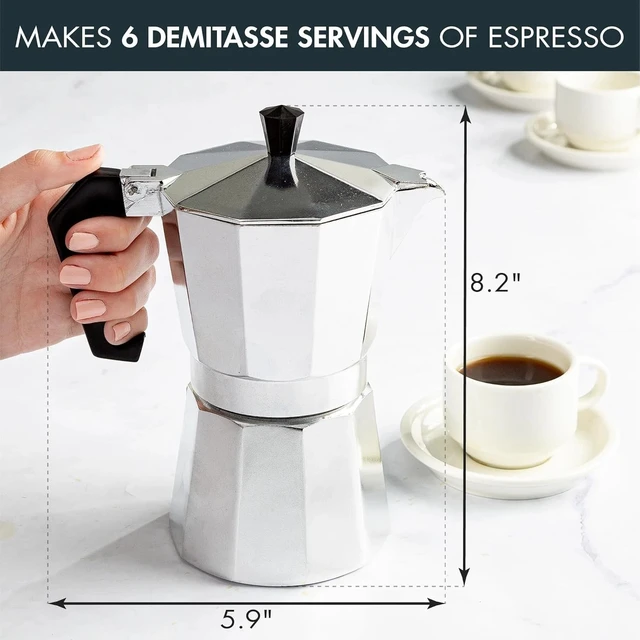 Alt view image 4 of 7 - Classic Moka Pot Espresso Maker for 6 Cups - Portable Aluminum Coffee Maker