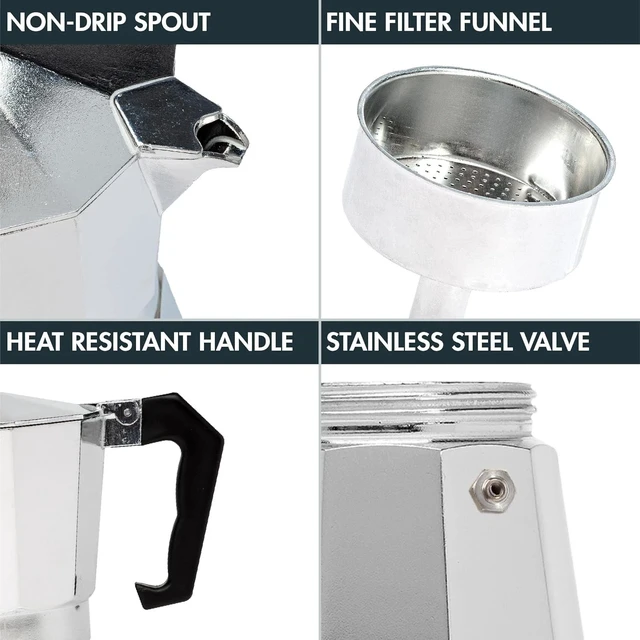 Alt view image 3 of 7 - Classic Moka Pot Espresso Maker for 6 Cups - Portable Aluminum Coffee Maker