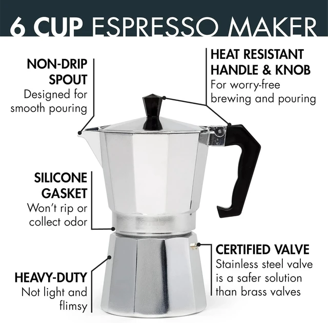 Alt view image 5 of 7 - Classic Moka Pot Espresso Maker for 6 Cups - Portable Aluminum Coffee Maker