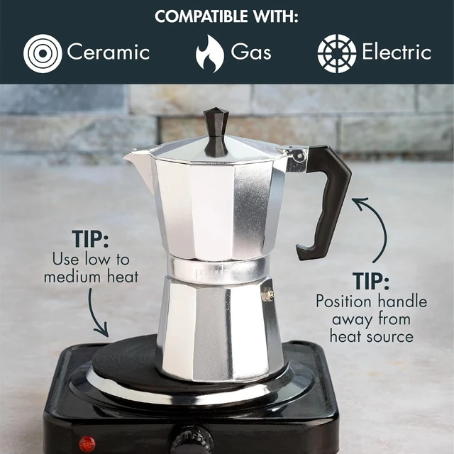 Alt view image 7 of 7 - Classic Moka Pot Espresso Maker for 6 Cups - Portable Aluminum Coffee Maker