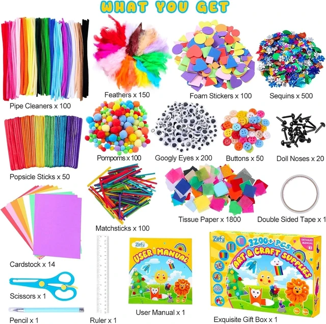 Alt view image 2 of 7 - All-In-One 3200+ Pcs Craft Supplies Kits - Perfect for Creative Kids Ages 4-12