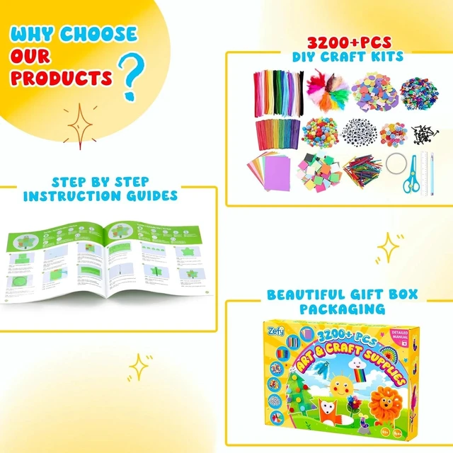 Alt view image 6 of 7 - All-In-One 3200+ Pcs Craft Supplies Kits - Perfect for Creative Kids Ages 4-12