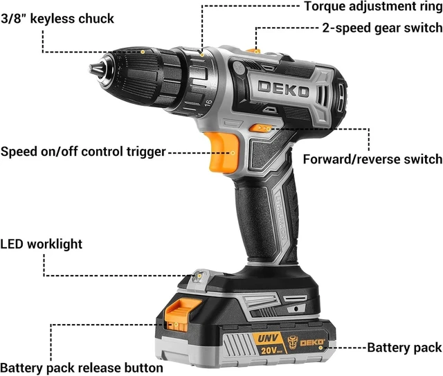 Alt view image 2 of 7 - 20V Cordless Power Drill Set with Battery & Charger Perfect for DIY Projects