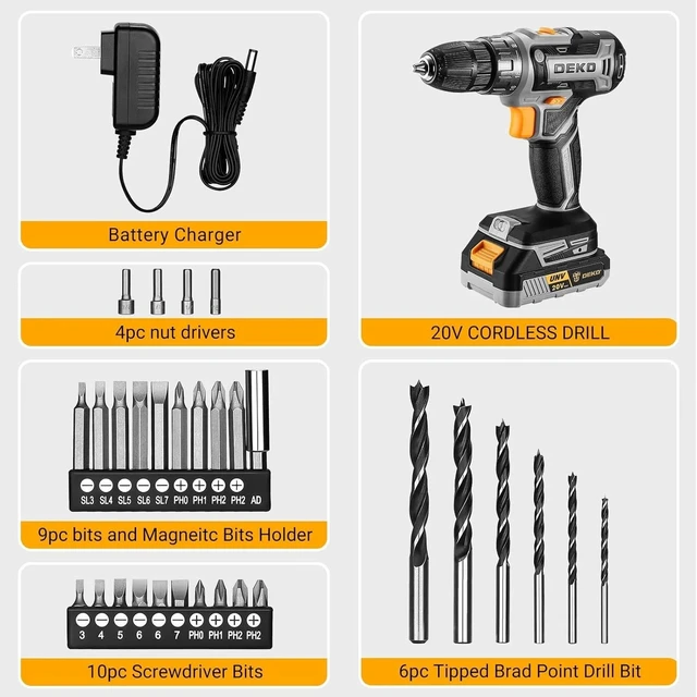 Alt view image 7 of 7 - 20V Cordless Power Drill Set with Battery & Charger Perfect for DIY Projects