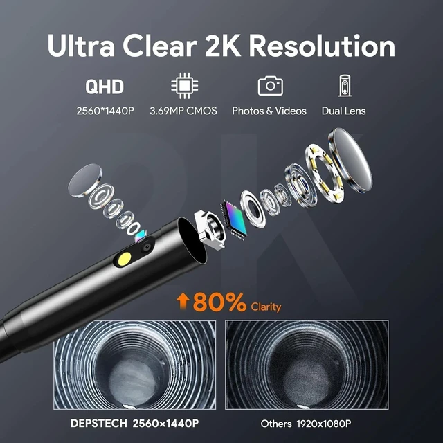 Alt view image 3 of 7 - 2K Waterproof Endoscope for Phone - Dual Lens, 16.5ft Flexible, Compact Design
