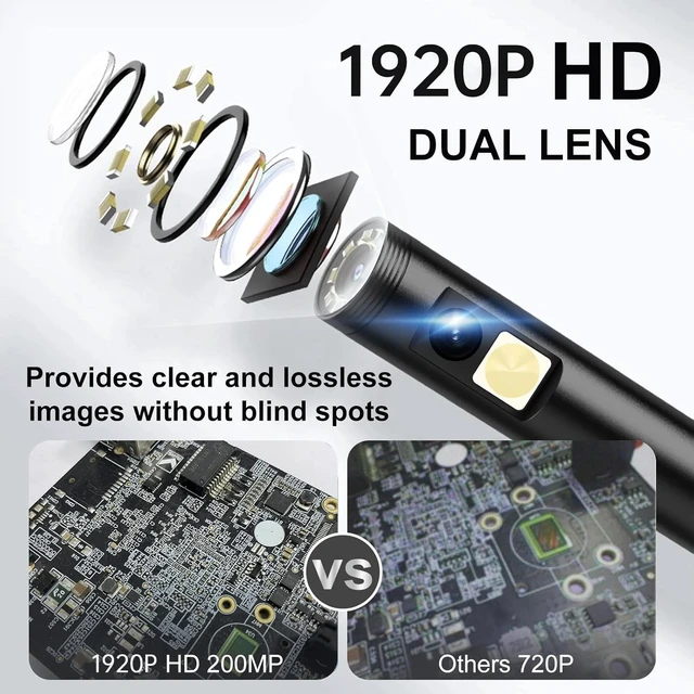 Alt view image 5 of 7 - 1920P HD Dual Lens Waterproof Endoscope Camera with 8LED Lights - 3.5ft