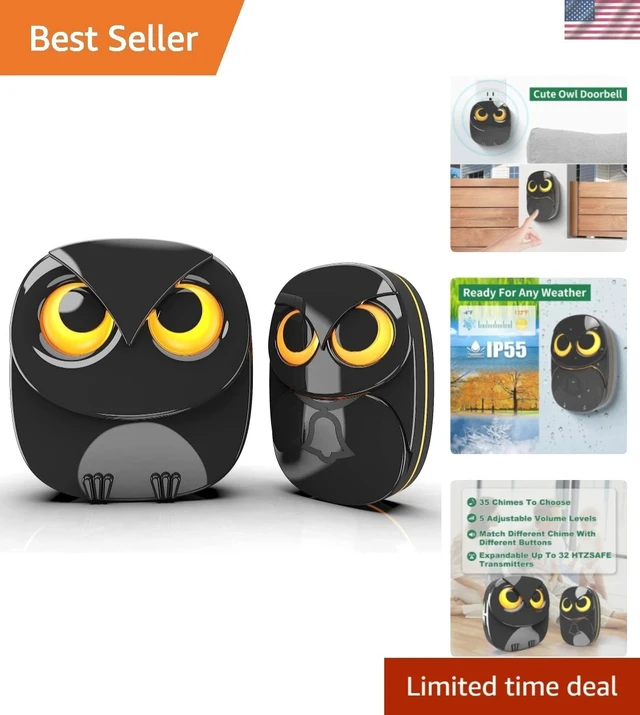Alt view image 7 of 7 - Cute Owl Wireless Doorbell with 1000ft Range - Easy Setup & Memory Function