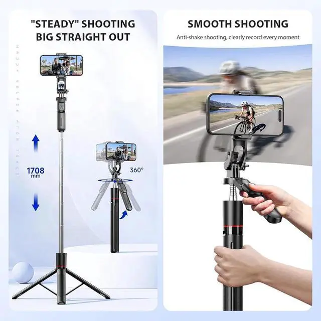 Alt view image 3 of 7 - Selfie Stick Tripod Phone Holder Gimbal Selfirestick Floor Stand Remote