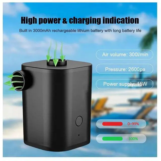 Alt view image 3 of 5 - Wireless Portable Air Pump for Inflatable Recharge Air Mattress 5 Nozzles Black
