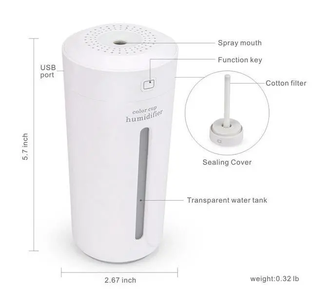 Alt view image 7 of 7 - Portable Humidifier Cup Moisture Mobile USB Powered LED Night Light Humidifying