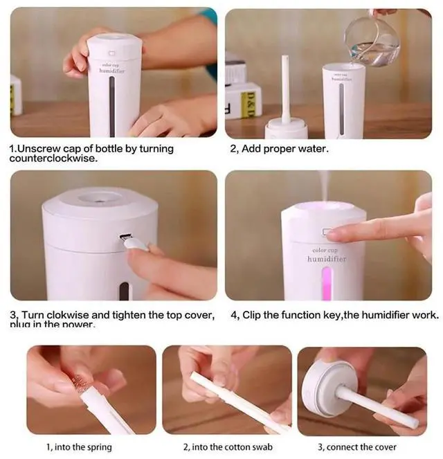 Alt view image 6 of 7 - Portable Humidifier Cup Moisture Mobile USB Powered LED Night Light Humidifying