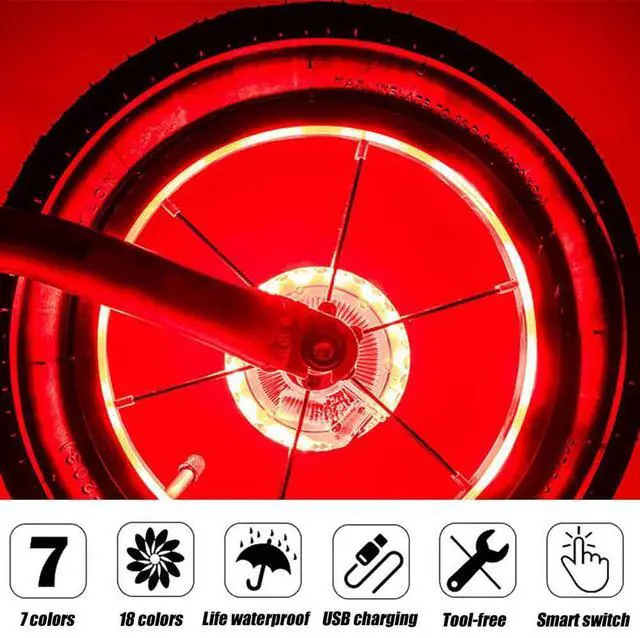 Alt view image 4 of 7 - LED Bike Wheel Light 7 Color USB Rechargeable Hub Safety Tire Lights