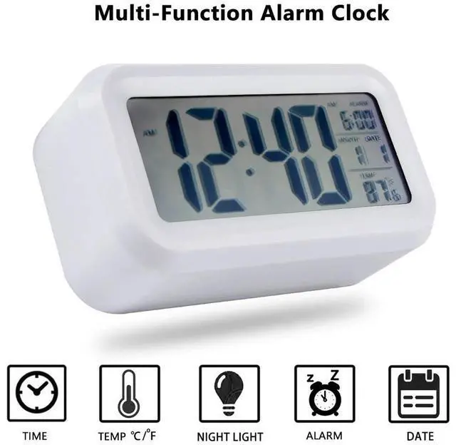 Alt view image 2 of 7 - Digital Alarm Clock Large LCD Display Thermometer Night Light Back Light White