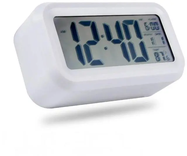 Alt view image 3 of 7 - Digital Alarm Clock Large LCD Display Thermometer Night Light Back Light White