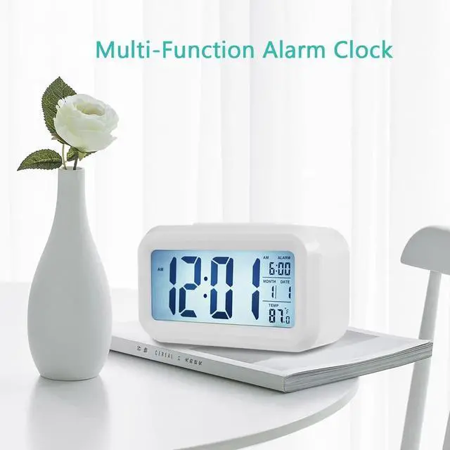 Alt view image 7 of 7 - Digital Alarm Clock Large LCD Display Thermometer Night Light Back Light White