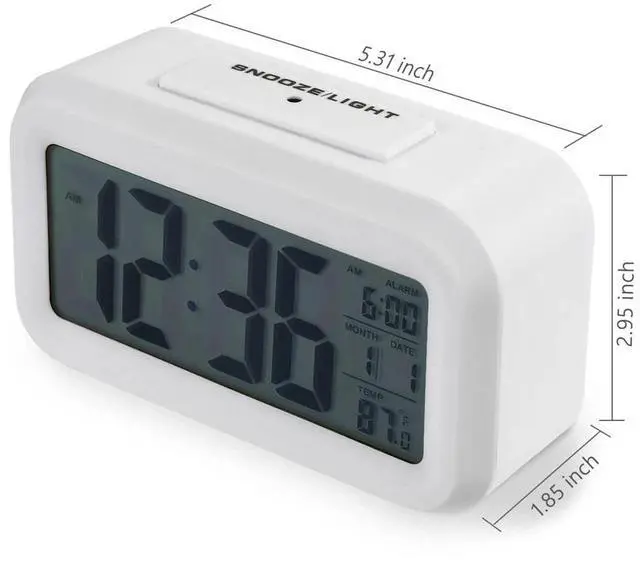 Alt view image 5 of 7 - Digital Alarm Clock Large LCD Display Thermometer Night Light Back Light White