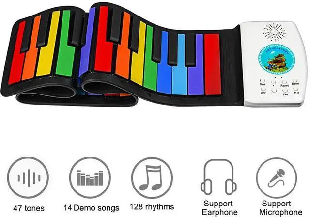Alt view image 4 of 7 - Keyboard Piano Rainbow Piano Keyboard Roll Up Piano 49 Keys Flexible