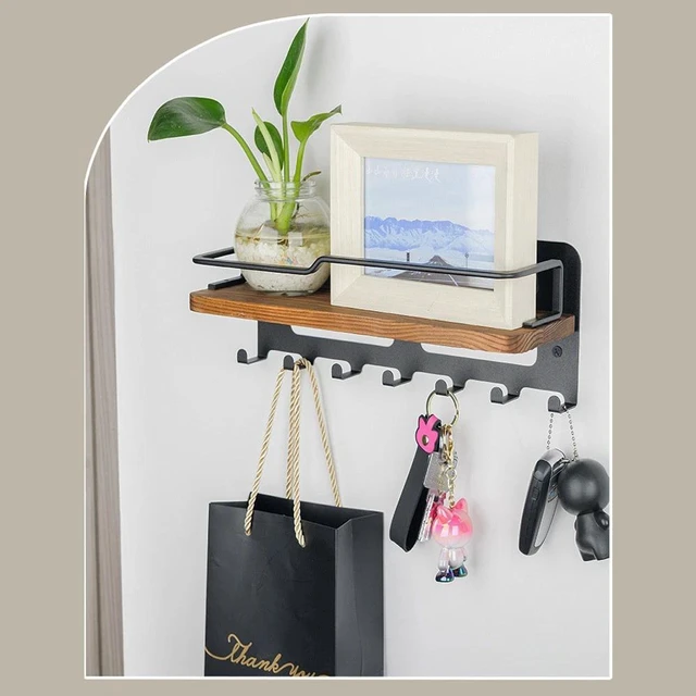 Alt view image 2 of 5 - Key Holder Wall Key Rack 7 Hook Mail Organizer Stand Shelf Coat Hanger