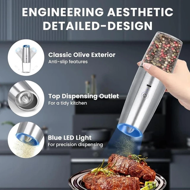 Alt view image 5 of 7 - Electric Salt and Pepper Grinder Set of 2 USB Rechargeable Durable Modern Style