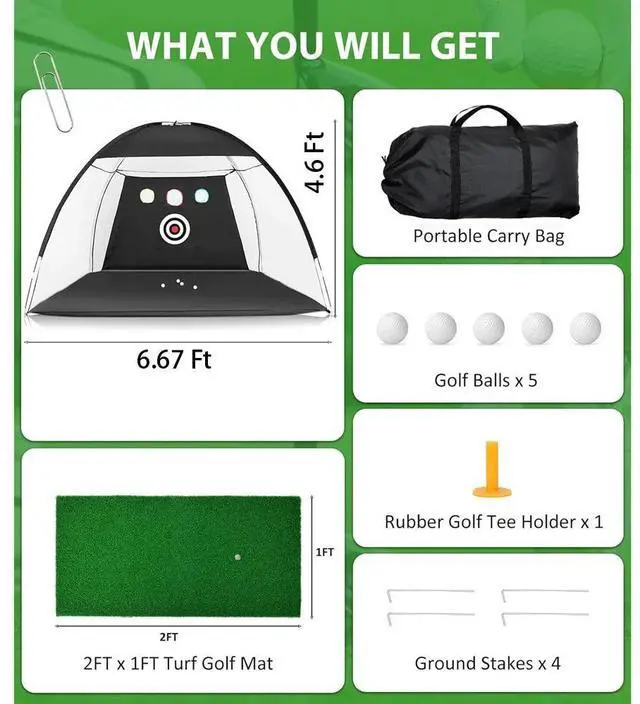 Alt view image 7 of 7 - Golf Practice Hitting Net Ball Turf Tee Set for Indoor Backyard Portable 3M 10Ft