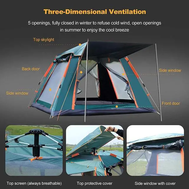 Alt view image 3 of 7 - Camping Popup Tent Water Resistant Windproof Dome Hiking 5 People Family Easy