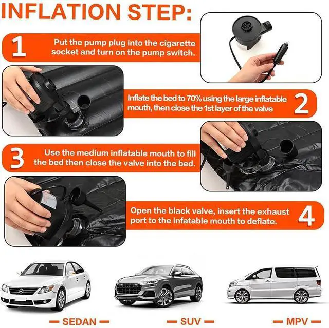 Alt view image 7 of 7 - Inflatable Car Travel Air Mattress Back Seat w/ Air Pump Car Sleeping Mattress