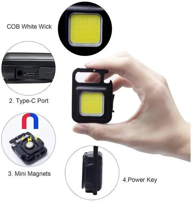 Alt view image 3 of 7 - COB LED Flashlight Keychain 500 Lumens Mini Portable Rechargeable Magnet