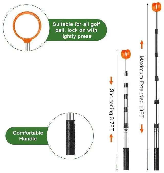 Alt view image 4 of 7 - Golf Ball Retriever Aluminum Alloy Shaft Telescopic Picker Extandable 18 Ft