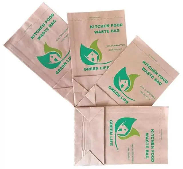 Alt view image 4 of 6 - Compostable Bags for Kitchen Food Waste Biodegradable Kraft Paper 30 Bags