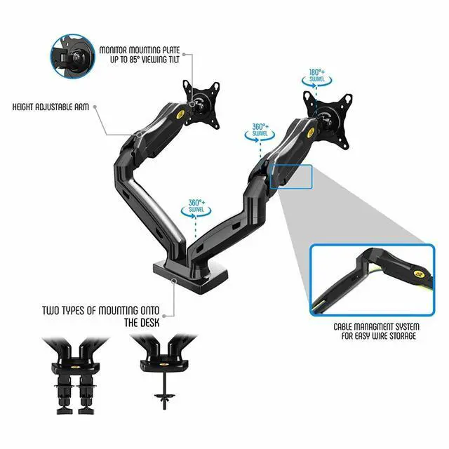 Alt view image 6 of 7 - Dual Monitor Desk Mount Gas Spring Arm Stand Table Deskmount for LCD Screen