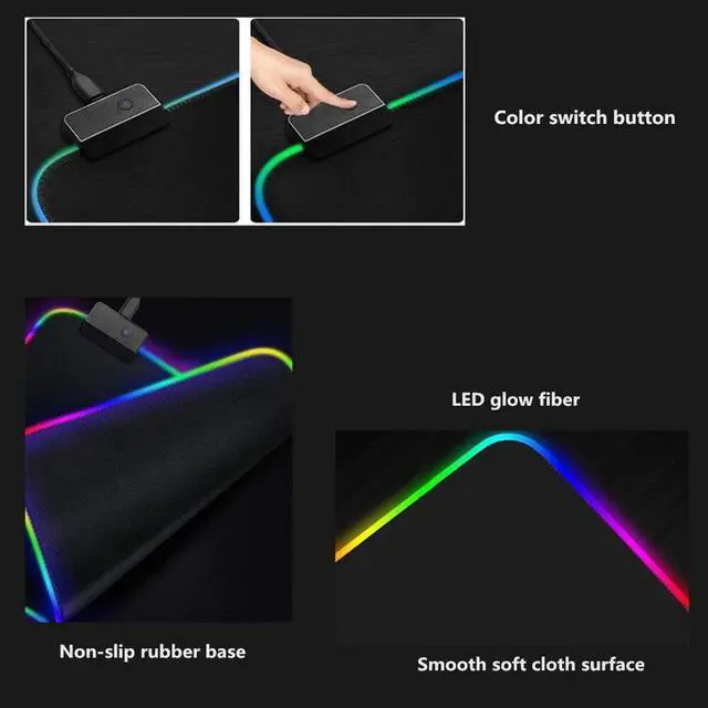 Alt view image 7 of 7 - Gaming Mouse Pad RGB LED Light Color Switching For Computer Laptop Colorfull