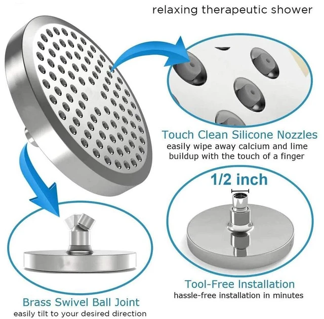 Alt view image 2 of 7 - High Pressure 6 Inch Shower Head Chrome Swivel Ball Joint Angle Adjustable