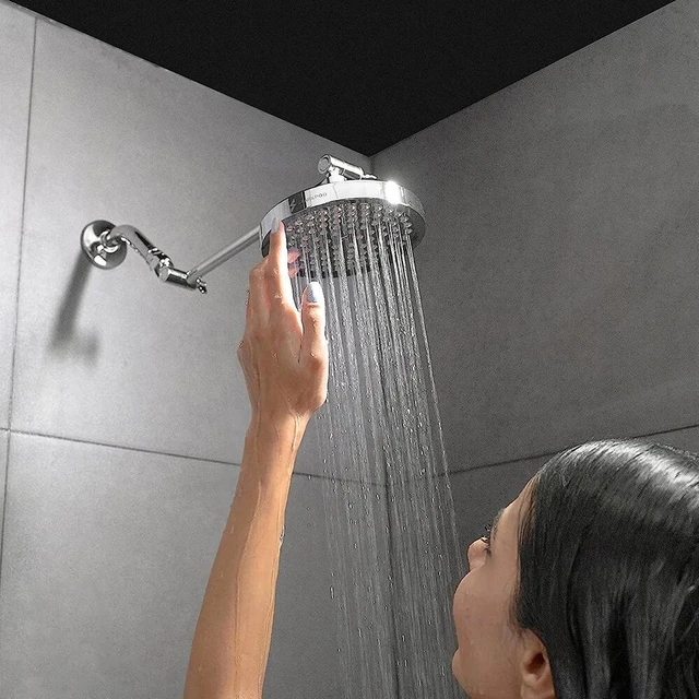 Alt view image 7 of 7 - High Pressure 6 Inch Shower Head Chrome Swivel Ball Joint Angle Adjustable