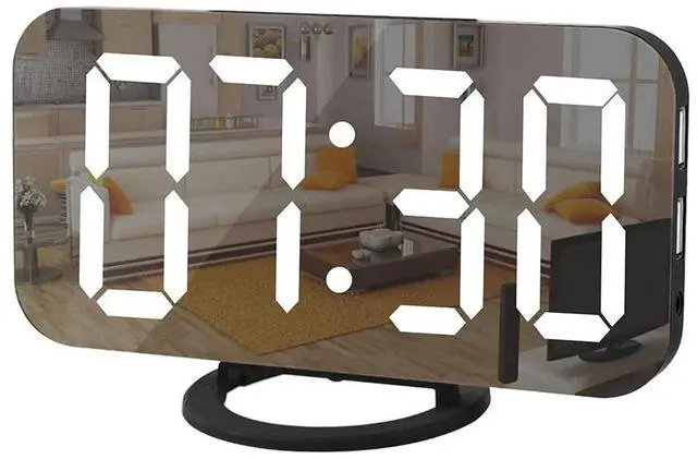 Main image of Digital Mirror Alarm Clock Large LED Display USB Charger Ports For Home Black