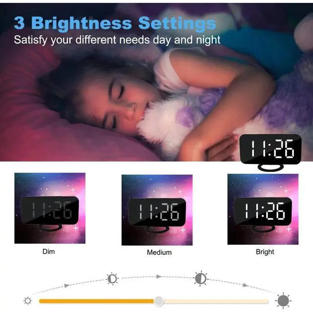 Alt view image 5 of 7 - Digital Mirror Alarm Clock Large LED Display USB Charger Ports For Home Black