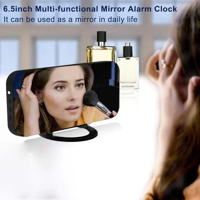 Alt view image 2 of 7 - Digital Mirror Alarm Clock Large LED Display USB Charger Ports For Home Black