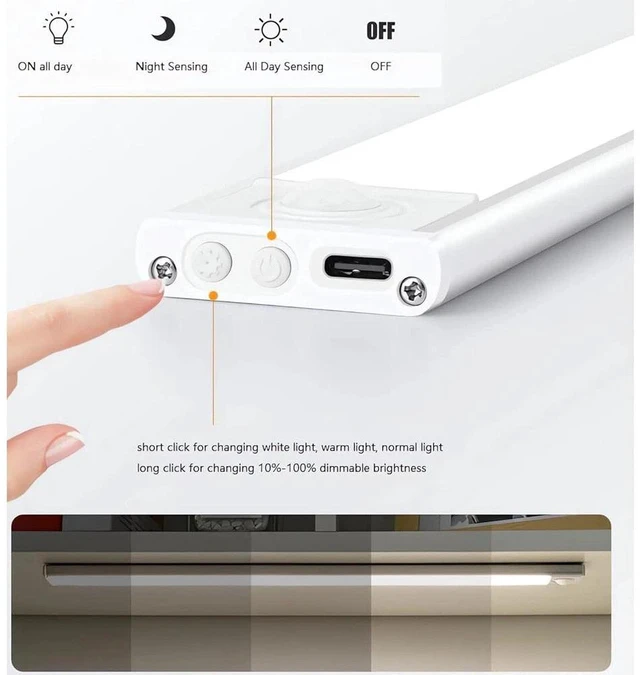Alt view image 4 of 7 - 2 x LED Motion Sensor Cabinet Light Under Counter Closet Cordless Rechargable
