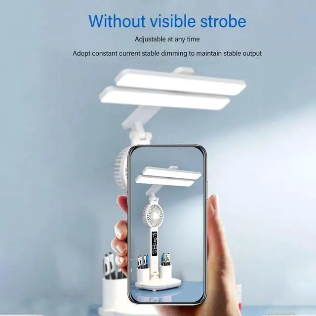 Alt view image 6 of 7 - LED Desk Lamp USB Dimmable Touch with Calendar Clock Mini Fan Table Night Light