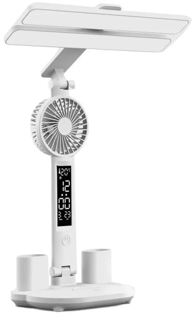 Main image of LED Desk Lamp USB Dimmable Touch with Calendar Clock Mini Fan Table Night Light