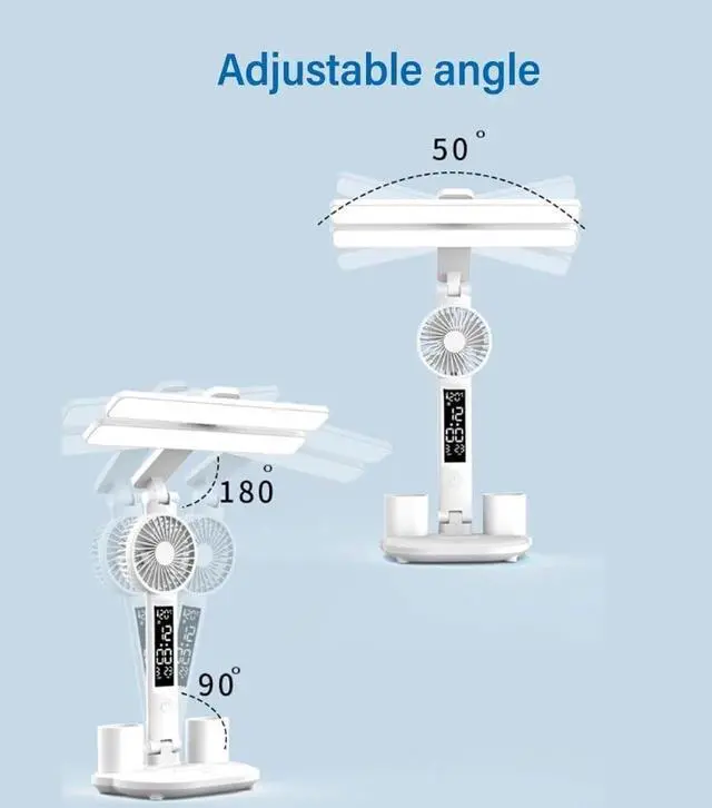 Alt view image 5 of 7 - LED Desk Lamp USB Dimmable Touch with Calendar Clock Mini Fan Table Night Light