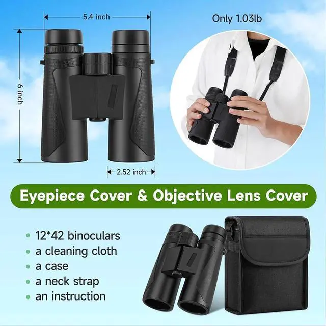 Alt view image 7 of 7 - Binoculars 12 x 42 Telescope Hunting Outdoor Zoom High Definition