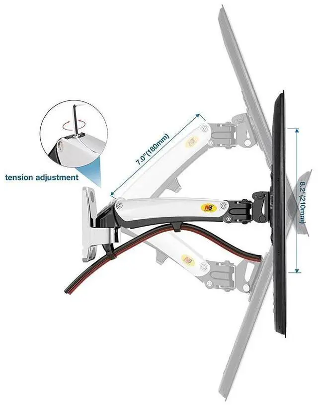 Alt view image 6 of 7 - Wall Mount Gas Strut Full Motion LED LCD Monitor Tilt Arm Bracket 19 - 27 in