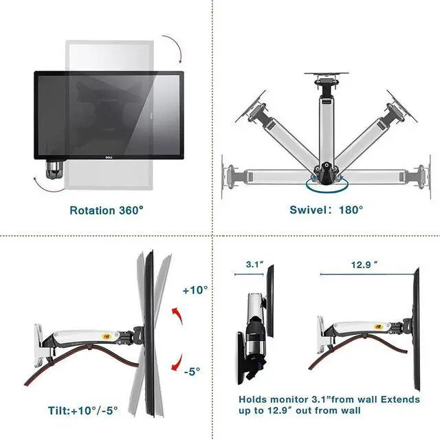 Alt view image 2 of 7 - Wall Mount Gas Strut Full Motion LED LCD Monitor Tilt Arm Bracket 19 - 27 in