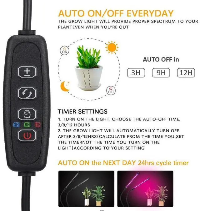 Alt view image 3 of 7 - 4 LED Grow Light Full Spectrum Plant Lights for Indoor Plants with Auto Timer
