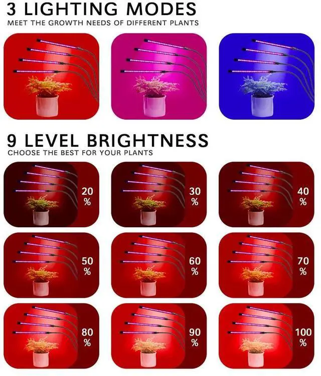 Alt view image 5 of 7 - 4 LED Grow Light Full Spectrum Plant Lights for Indoor Plants with Auto Timer