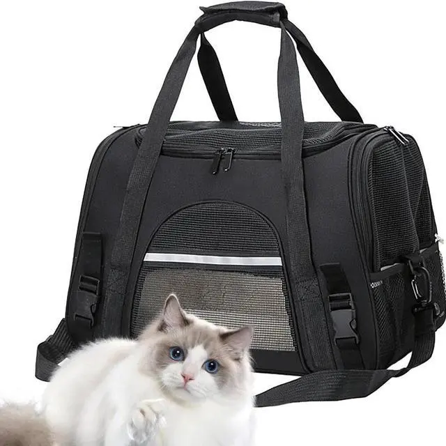 Alt view image 4 of 7 - Pet Cat Carrier Bag Mesh Breathable Travel Foldable Handbag Shoulder Bag